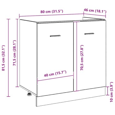 vidaXL Ντουλάπι Κάτω Νεροχύτη Μαύρη Δρυς 80x46x81,5cm Συνθετικό Ξύλο 1 τεμ.