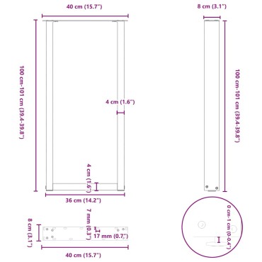vidaXL Πόδια Τραπεζιού Μπαρ σε Σχήμα U 2 τεμ. Μαύρο 40x (100-101)cm Ατσάλι