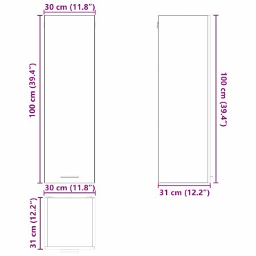 vidaXL Κρεμαστό ντουλάπι Γκρίζο Σονομα 30x31x100cm