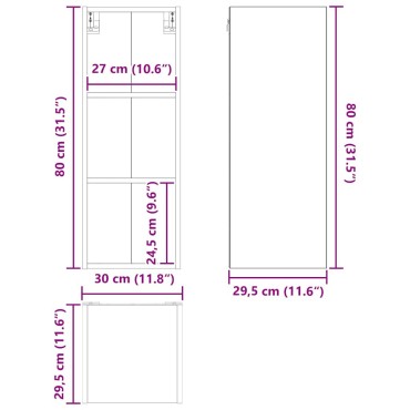 vidaXL Κρεμαστό ντουλάπι Μαύρη Οξυά 30x29,5x80cm