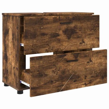 vidaXL Σετ Επίπλων Μπάνιου με συρτάρι με ράφι 3 τεμ. Καπνιστό Δρύς 76,5x35x64cm