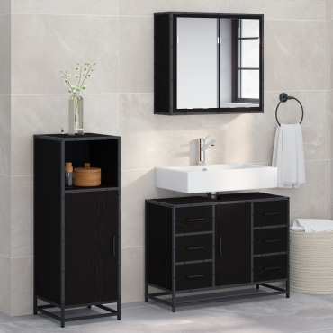 vidaXL Σετ Επίπλων Μπάνιου 3 τεμ. Μαύρη Οξυά 80x33x60 εκ
