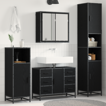vidaXL Σετ Επίπλων Μπάνιου 4 τεμ. Μαύρη Οξυά 80x33x60 εκ