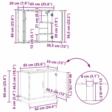 vidaXL Σετ Επίπλων Μπάνιου 3 τεμ. Παλιό Ξύλο 65x33x60 εκ