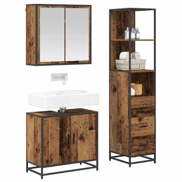 vidaXL Σετ Επίπλων Μπάνιου 3 τεμ. Παλιό Ξύλο 65x33x60 εκ