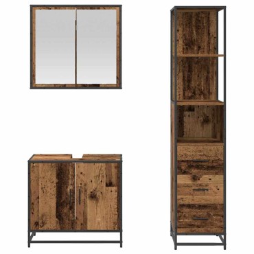 vidaXL Σετ Επίπλων Μπάνιου 3 τεμ. Παλιό Ξύλο 65x33x60 εκ