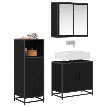vidaXL Σετ Επίπλων Μπάνιου 3 τεμ. Μαύρη Οξυά 60x33x60 εκ