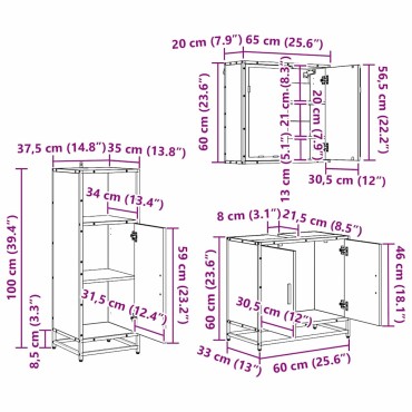 vidaXL Σετ Επίπλων Μπάνιου 3 τεμ. Μαύρη Οξυά 60x33x60 εκ
