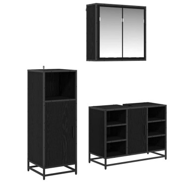 vidaXL Σετ Επίπλων Μπάνιου 3 τεμ. Μαύρη Οξυά 80x33x60 εκ