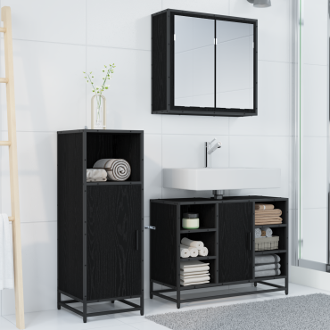 vidaXL Σετ Επίπλων Μπάνιου 3 τεμ. Μαύρη Οξυά 80x33x60 εκ