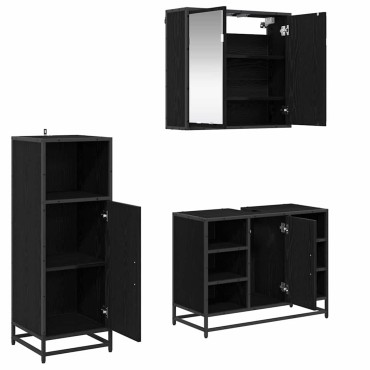 vidaXL Σετ Επίπλων Μπάνιου 3 τεμ. Μαύρη Οξυά 80x33x60 εκ