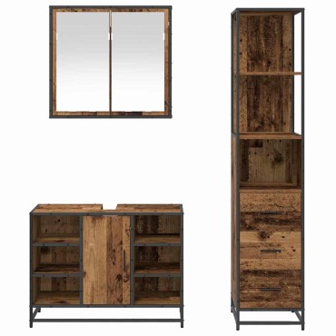 vidaXL Σετ Επίπλων Μπάνιου 3 τεμ. Παλιό Ξύλο 80x33x60 εκ