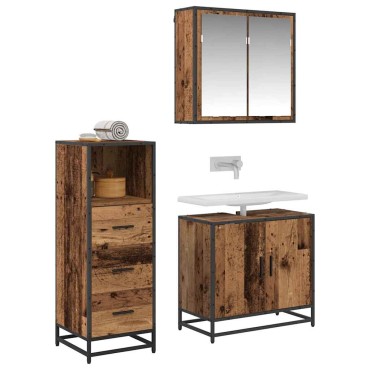 vidaXL Σετ Επίπλων Μπάνιου 3 τεμ. Παλιό Ξύλο 65x33x60 εκ