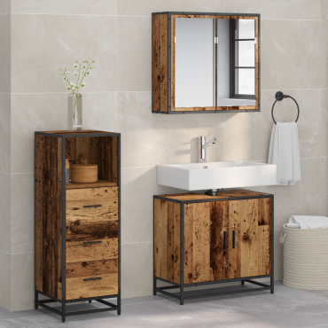 vidaXL Σετ Επίπλων Μπάνιου 3 τεμ. Παλιό Ξύλο 65x33x60 εκ
