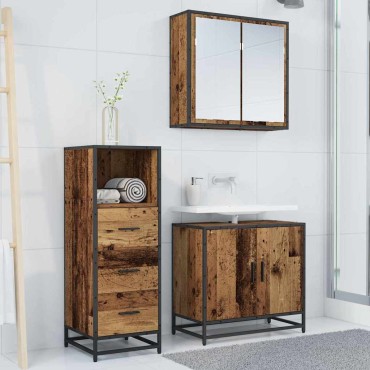 vidaXL Σετ Επίπλων Μπάνιου 3 τεμ. Παλιό Ξύλο 65x33x60 εκ