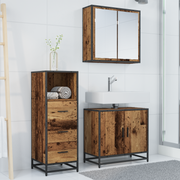 vidaXL Σετ Επίπλων Μπάνιου 3 τεμ. Παλιό Ξύλο 65x33x60 εκ