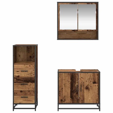 vidaXL Σετ Επίπλων Μπάνιου 3 τεμ. Παλιό Ξύλο 65x33x60 εκ