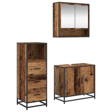vidaXL Σετ Επίπλων Μπάνιου 3 τεμ. Παλιό Ξύλο 65x33x60 εκ