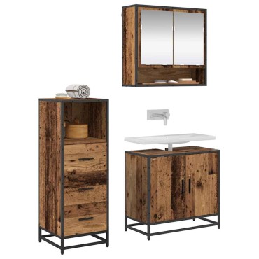 vidaXL Σετ Επίπλων Μπάνιου 3 τεμ. Παλιό Ξύλο 65x33x60 εκ