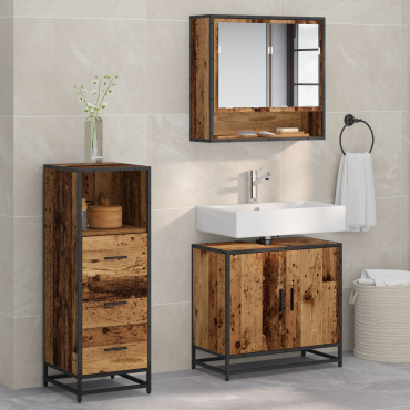 vidaXL Σετ Επίπλων Μπάνιου 3 τεμ. Παλιό Ξύλο 65x33x60 εκ
