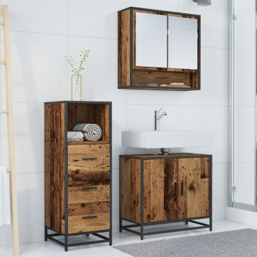vidaXL Σετ Επίπλων Μπάνιου 3 τεμ. Παλιό Ξύλο 65x33x60 εκ