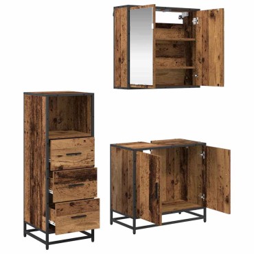 vidaXL Σετ Επίπλων Μπάνιου 3 τεμ. Παλιό Ξύλο 65x33x60 εκ