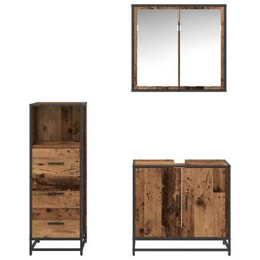 vidaXL Σετ Επίπλων Μπάνιου 3 τεμ. Παλιό Ξύλο 65x33x60 εκ