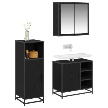 vidaXL Σετ Επίπλων Μπάνιου 3 τεμ. Μαύρη Οξυά 65x33x60 εκ