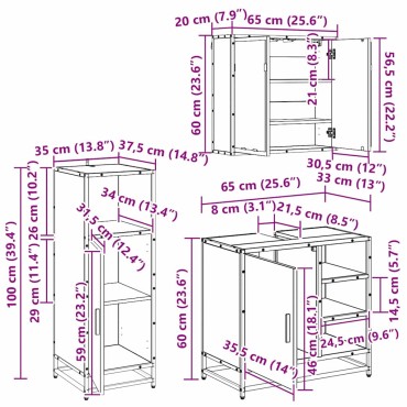 vidaXL Σετ Επίπλων Μπάνιου 3 τεμ. Μαύρη Οξυά 65x33x60 εκ