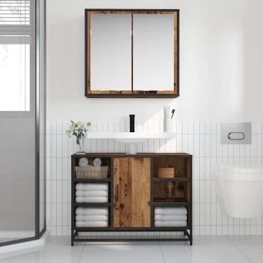 vidaXL Σετ Επίπλων Μπάνιου 2 τεμ. Παλιό Ξύλο 80x33x60 εκ
