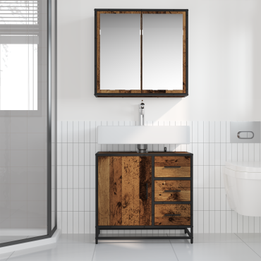 vidaXL Σετ Επίπλων Μπάνιου 2 τεμ. Παλιό Ξύλο 80x33x60 εκ