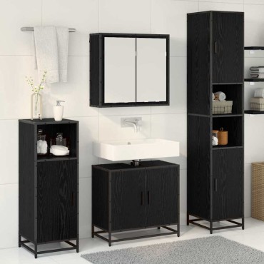 vidaXL Σετ Επίπλων Μπάνιου 4 τεμ. Μαύρη Οξυά 65x33x60 εκ