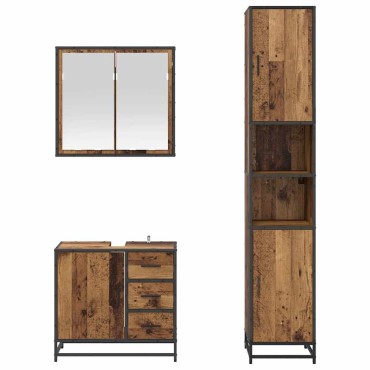 vidaXL Σετ Επίπλων Μπάνιου 3 τεμ. Παλιό Ξύλο 65x33x60 εκ