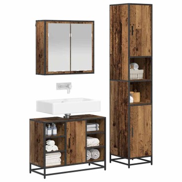vidaXL Σετ Επίπλων Μπάνιου 3 τεμ. Παλιό Ξύλο 80x33x60 εκ