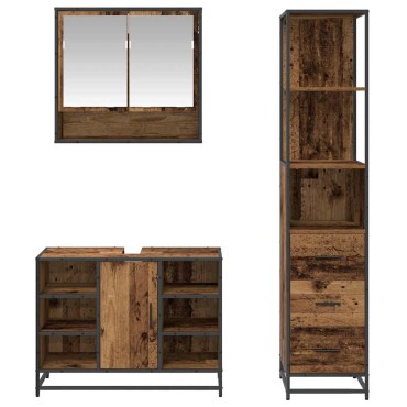 vidaXL Σετ Επίπλων Μπάνιου 3 τεμ. Παλιό Ξύλο 35x37,5x166cm