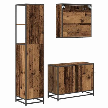 vidaXL Σετ Επίπλων Μπάνιου 3 τεμ. Παλιό Ξύλο 35x37,5x166cm