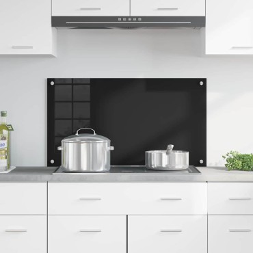 vidaXL Πλάτη κουζίνας Μαύρο 90 x 50 cm σκληρυμένο γυαλί