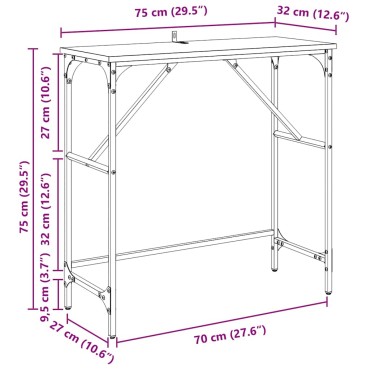 vidaXL Τραπέζι κονσόλας Μαύρη Οξυά 75x32x75cm Επεξεργασμένο Ξύλο 1 τεμ.
