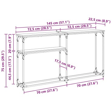vidaXL ΤραπέζιΚονσόλας Μαύρη Οξυά 146x22.5x75cm 1 τεμ.
