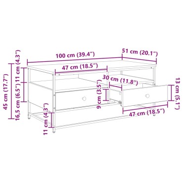 vidaXL Τραπεζάκι σαλονιού Παλαιωμένο ξύλο 100x51x45cm 1 τεμ.
