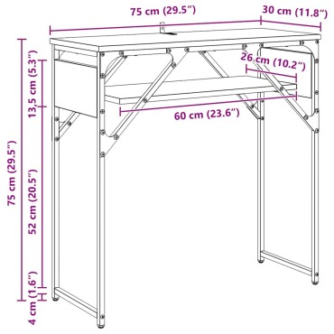 vidaXL ΤραπέζιΚονσόλας Artisan Oak Επεξεργασμένο Ξύλο 75x30x75cm 1 τεμ.