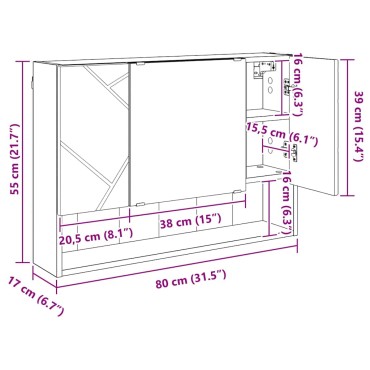 vidaXL Ντουλάπα Καθρέφτη Παλιό ξύλο 80x17x55cm Επεξεργασμένο ξύλο 1 τεμ.