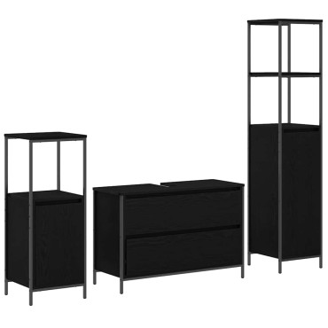 vidaXL Σετ Επίπλων Μπάνιου 3 τεμ. Μαύρη Οξυά 90x34,5x60 εκ