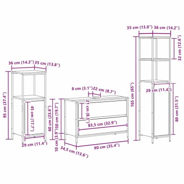 vidaXL Σετ Επίπλων Μπάνιου 3 τεμ. Μαύρη Οξυά 90x34,5x60 εκ