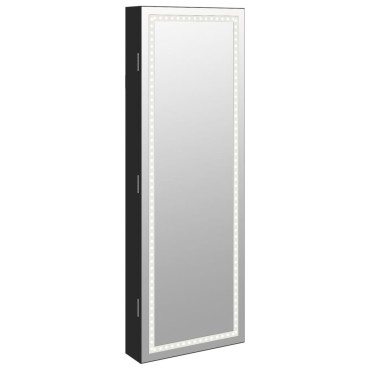 vidaXL Έπιπλο Κοσμημάτων με Καθρέφτη/LED Φώτα Επιτοίχιο Μαύρο