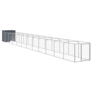 vidaXL Σπιτάκι Σκύλου με Αυλή Ανθρακί 110x1221x110 εκ. Γαλβαν. Χάλυβας