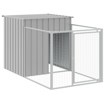 vidaXL Σπιτάκι Σκύλου με Αυλή Αν. Γκρι 110x405x110 εκ. Γαλβαν. Χάλυβας