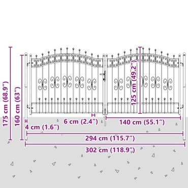 vidaXL Πύλη Φράχτη με Στρογγυλή Κορυφή KAMPEN 305 x 125 εκ. Ατσάλι