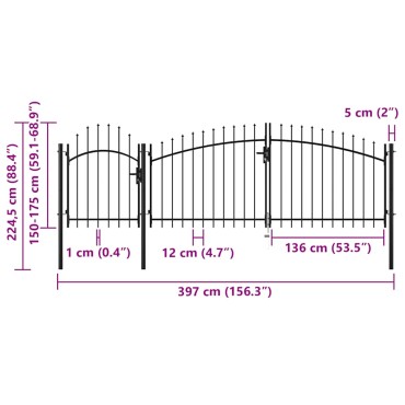vidaXL Πόρτα Κήπου Woerden Μαύρη Ατσάλινη 1,75x4 μ.