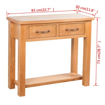 vidaXL Τραπέζι Κονσόλα με 2 Συρτάρια 83x30x73cm Μασίφ Ξύλο Δρυός 1 τεμ.